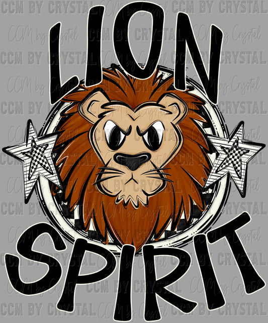 Lion Spirit Stars Checkered Sports Mascot Ready to Press Transfer DTF Transfer Sublimation Transfer