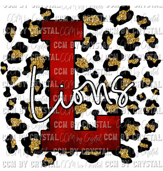 L Lions Red Gold Leopard Print Ready To Press Transfer