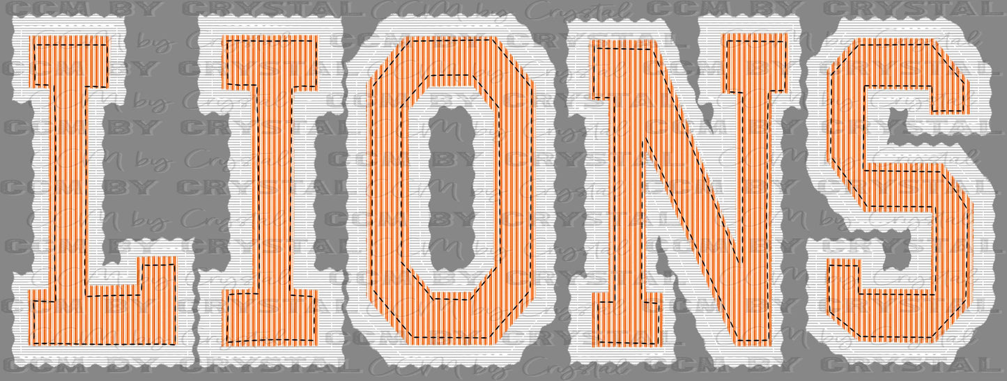 Lions Faux Embroidery Orange White Sports Mascot Ready to Press Transfer DTF Transfer Sublimation Transfer