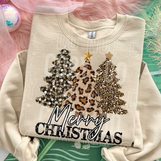 Merry Christmas Trees Faux Fake Sequin Ready to Press Transfer DTF Transfer Sublimation Transfer