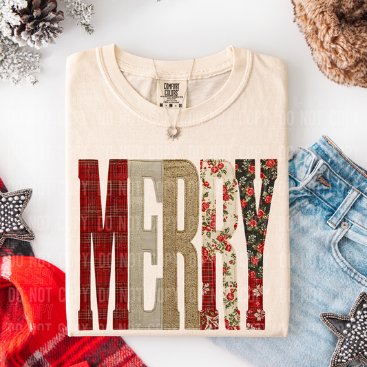 Merry Christmas Floral Faux Fake Patch Ready to Press Transfer DTF Transfer Sublimation Transfer