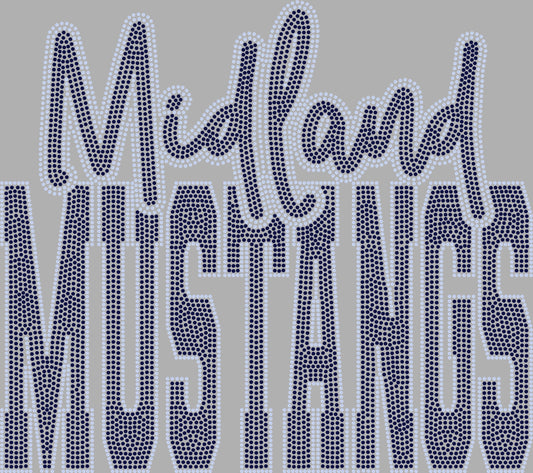 Midland Mustangs 2-Color Approximately 11" wide Spangle Transfer