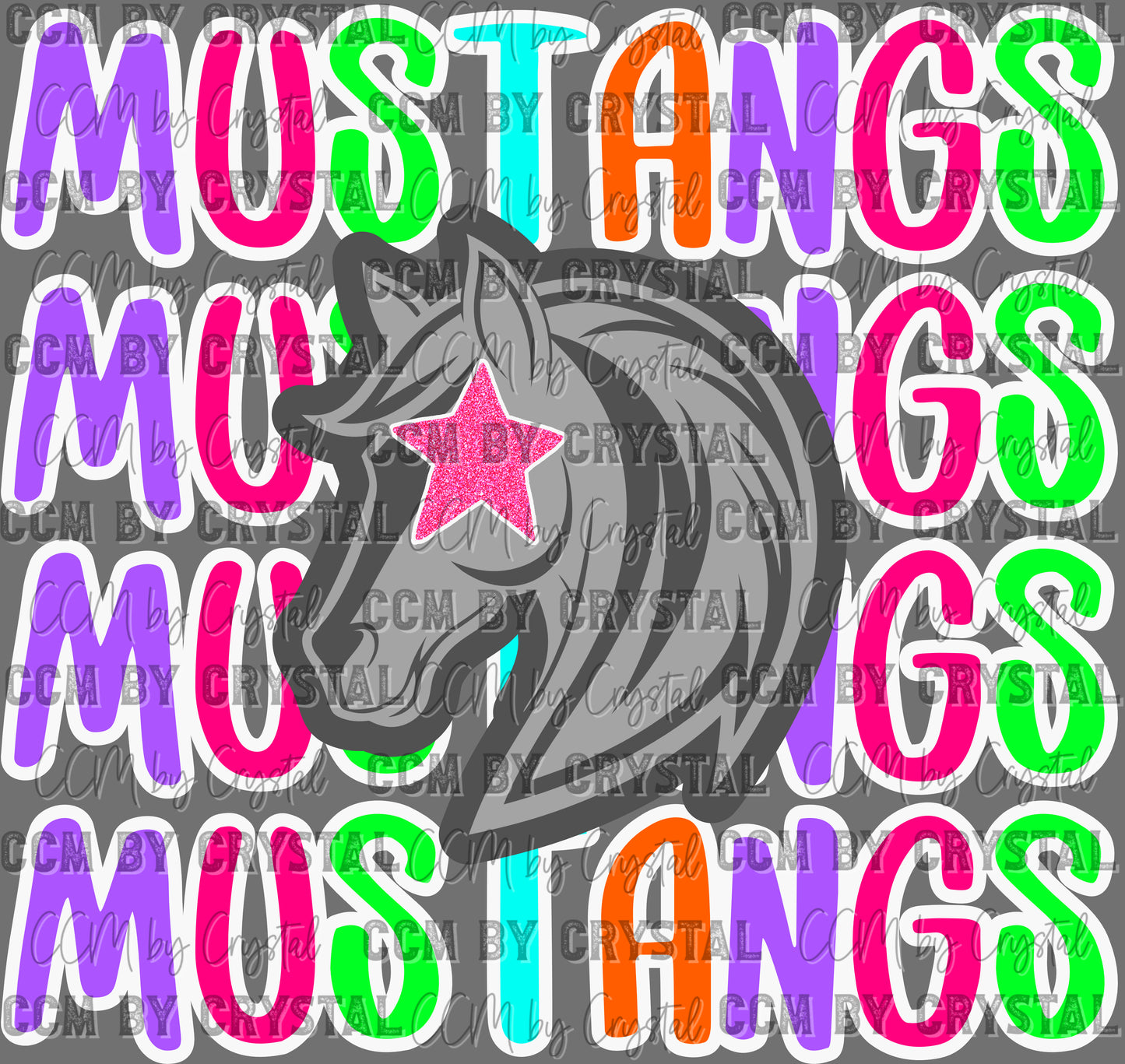 Mustangs Colorful Mascot Ready to Press Transfer DTF Transfer Sublimation Transfer (Copy)