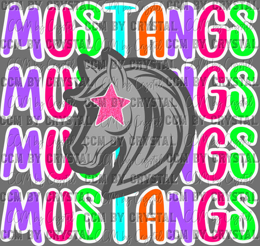 Mustangs Colorful Mascot Ready to Press Transfer DTF Transfer Sublimation Transfer (Copy)