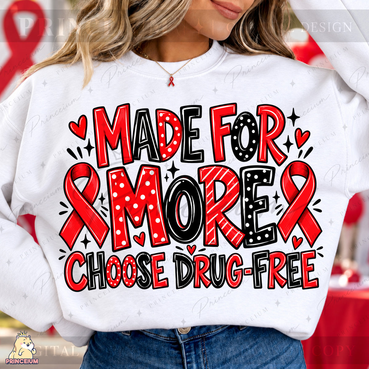 Made for More Red Ribbon Week Bow Ready to Press Transfer DTF Transfer Sublimation Transfer