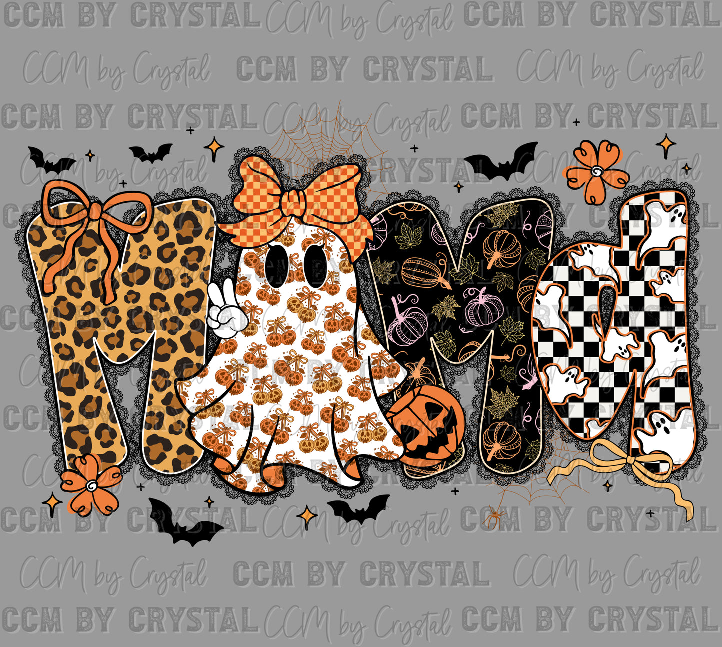 Mama Ghost Halloween Faux Lace Bats Ready to Press Transfer DTF Transfer Sublimation Transfer
