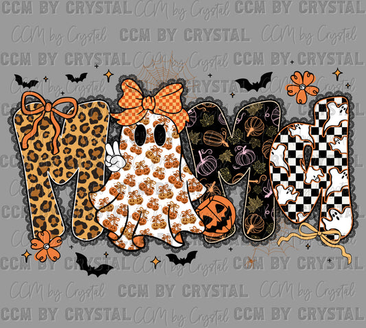Mama Ghost Halloween Faux Lace Bats Ready to Press Transfer DTF Transfer Sublimation Transfer