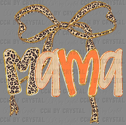 Mama Bow Leopard Faux Glitter Ready to Press Transfer DTF Transfer Sublimation Transfer