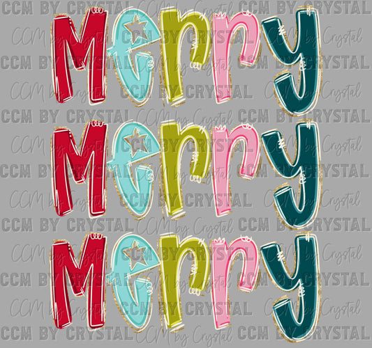 Merry Merry Merry Christmas Faux Glitter Ready to Press Transfer DTF Transfer Sublimation Transfer