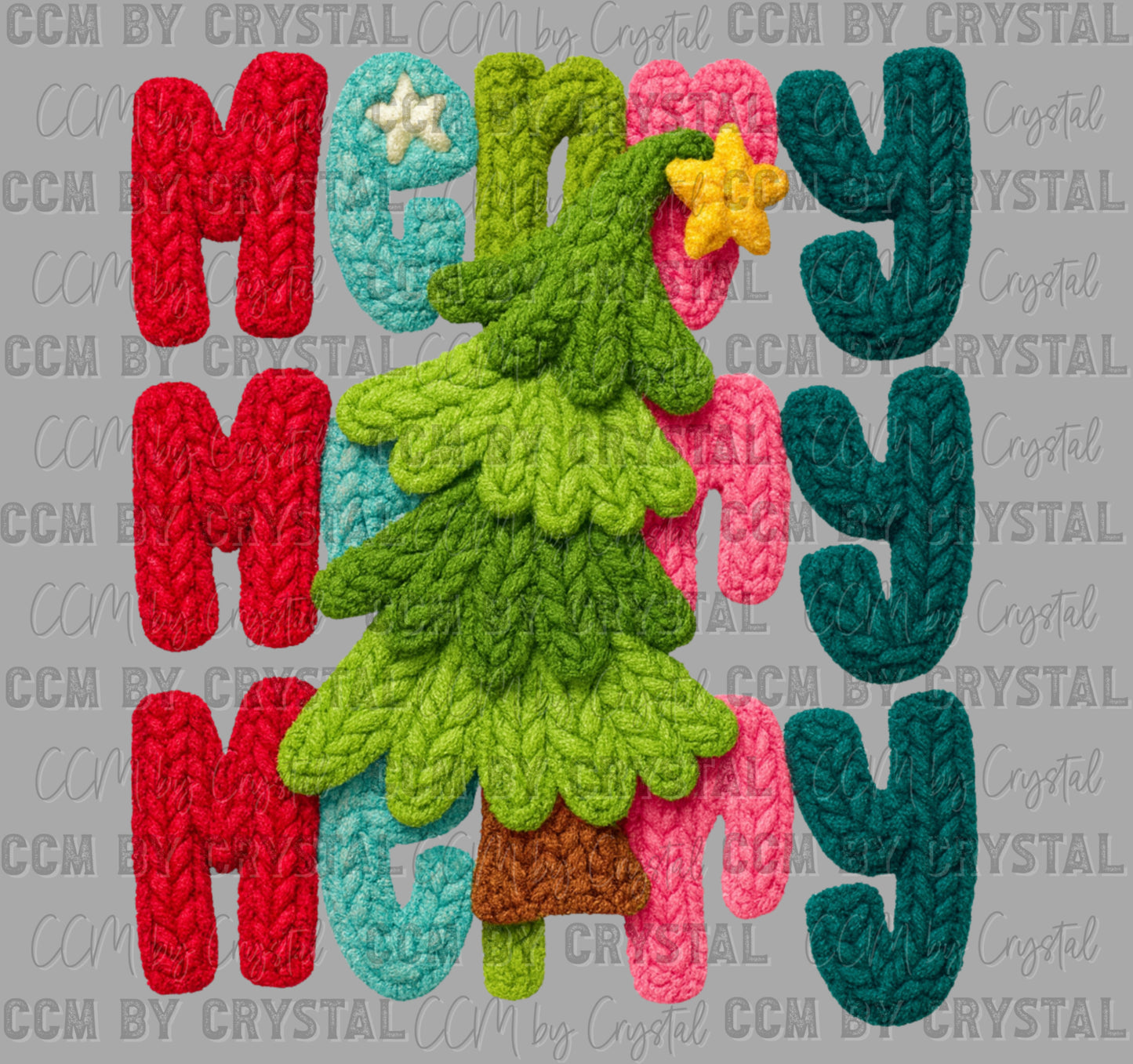 Merry Merry Merry Christmas Tree Faux Yarn Ready to Press Transfer DTF Transfer Sublimation Transfer