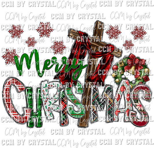 Merry Christmas Cross Snowflakes Ready to Press Transfer