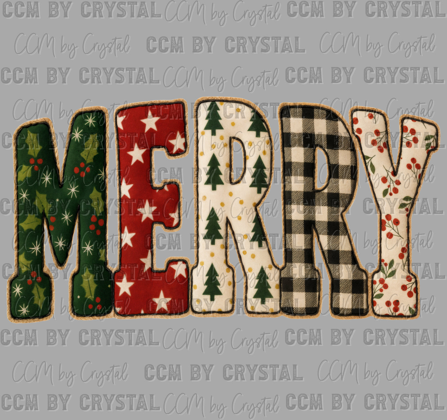 Merry Faux Embroidery Christmas Ready to Press Transfer DTF Transfer Sublimation Transfer