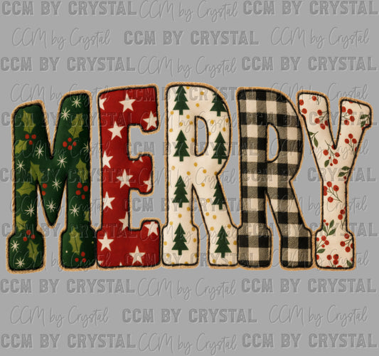 Merry Faux Embroidery Christmas Ready to Press Transfer DTF Transfer Sublimation Transfer