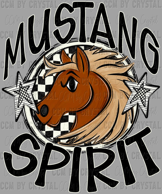 Mustang Spirit Stars Checkered Sports Mascot Ready to Press Transfer DTF Transfer Sublimation Transfer