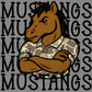Mustangs Camo Stacked Sports Mascot Ready to Press Transfer DTF Transfer Sublimation Transfer