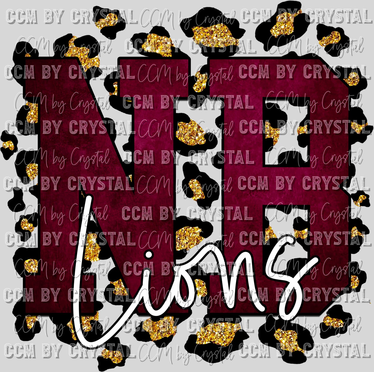 NB Lions Maroon with Gold Leopard background PNG Digital File ONLY