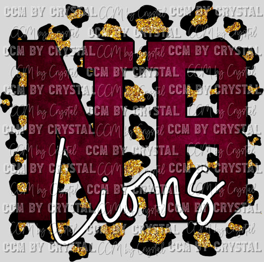 NB Lions Maroon with Gold Leopard background PNG Digital File ONLY