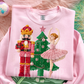 Nutcracker and Ballerina Christmas Tree Faux Fake Yarn Ready to Press Transfer DTF Transfer Sublimation Transfer