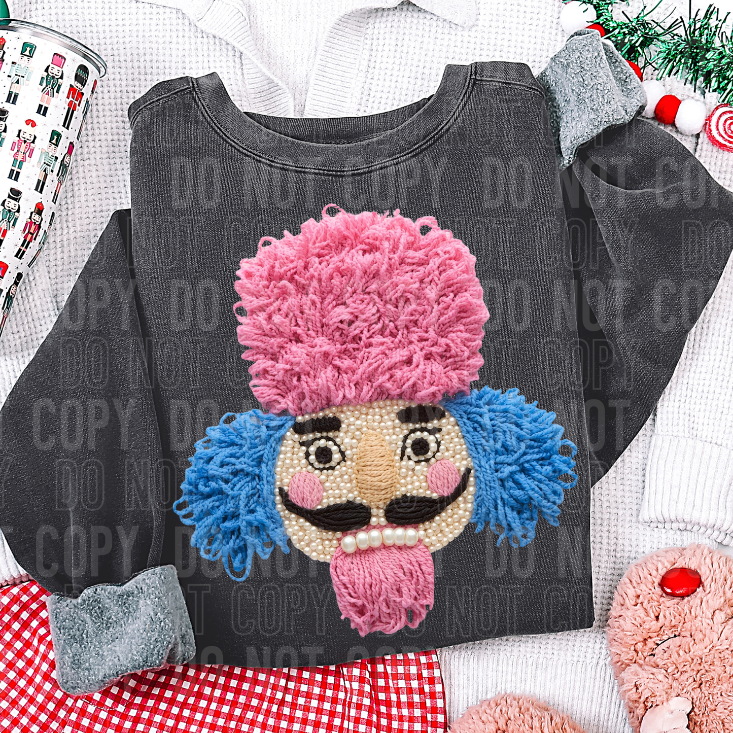Nutcracker Christmas Faux Fake Yarn and Sequin Ready to Press Transfer DTF Transfer Sublimation Transfer