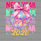 New Year 2026 Stacked Disco Ball Bow Flowers Faux Glitter Ready to Press Transfer DTF Transfer Sublimation Transfer