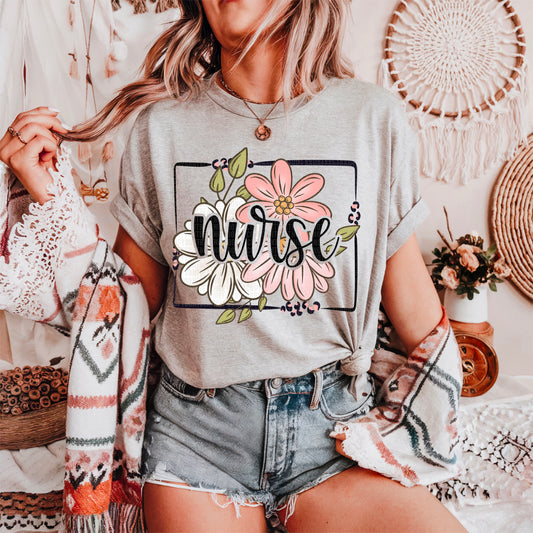 Floral Nurse Ready to Press Transfer DTF Transfer Sublimation Transfer