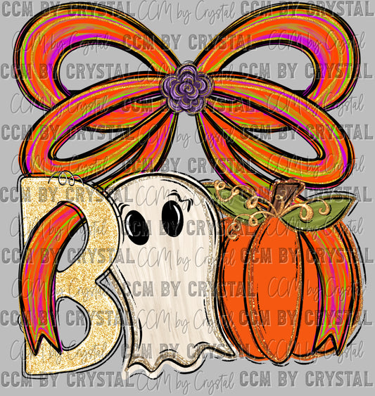 Boo Ghost Pumpkin Faux Glitter Halloween Fall Ready to Press Transfer DTF Transfer Sublimation Transfer