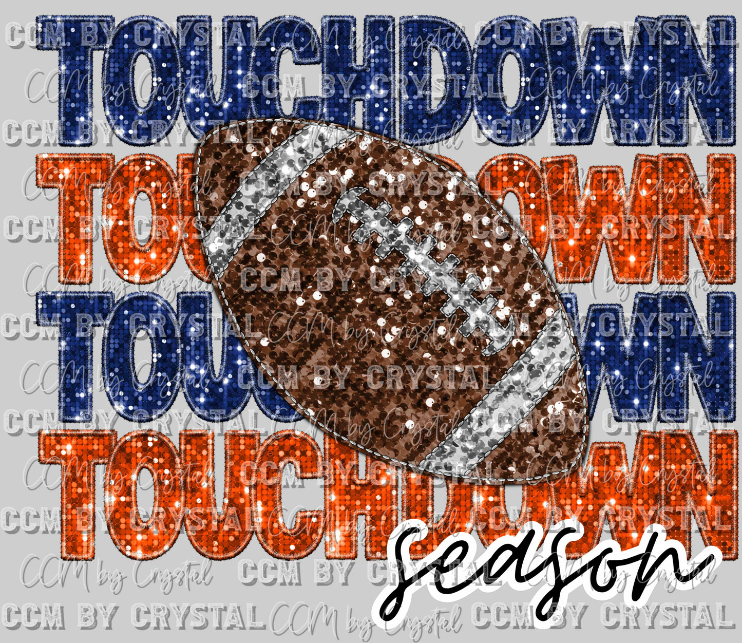 Touchdown Season Football Faux Embroidery Faux Sequins Ready to Press Transfer