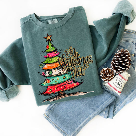 Oh Christmas Tree Faux Fake Glitter Ready to Press Transfer Instant Peel DTF Transfer Sublimation Transfer