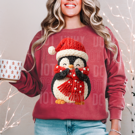 Penguin Santa Hat Christmas Faux Fake Yarn Ready to Press Transfer DTF Transfer Sublimation Transfer