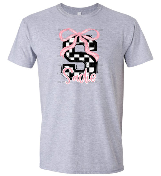 Personalized Girl Letter and Name Checkered T-Shirt HC
