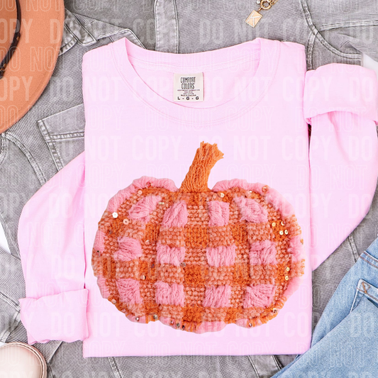 Pumpkin Fall Faux Fake Yarn and Sequin Ready to Press Transfer DTF Transfer Sublimation Transfer