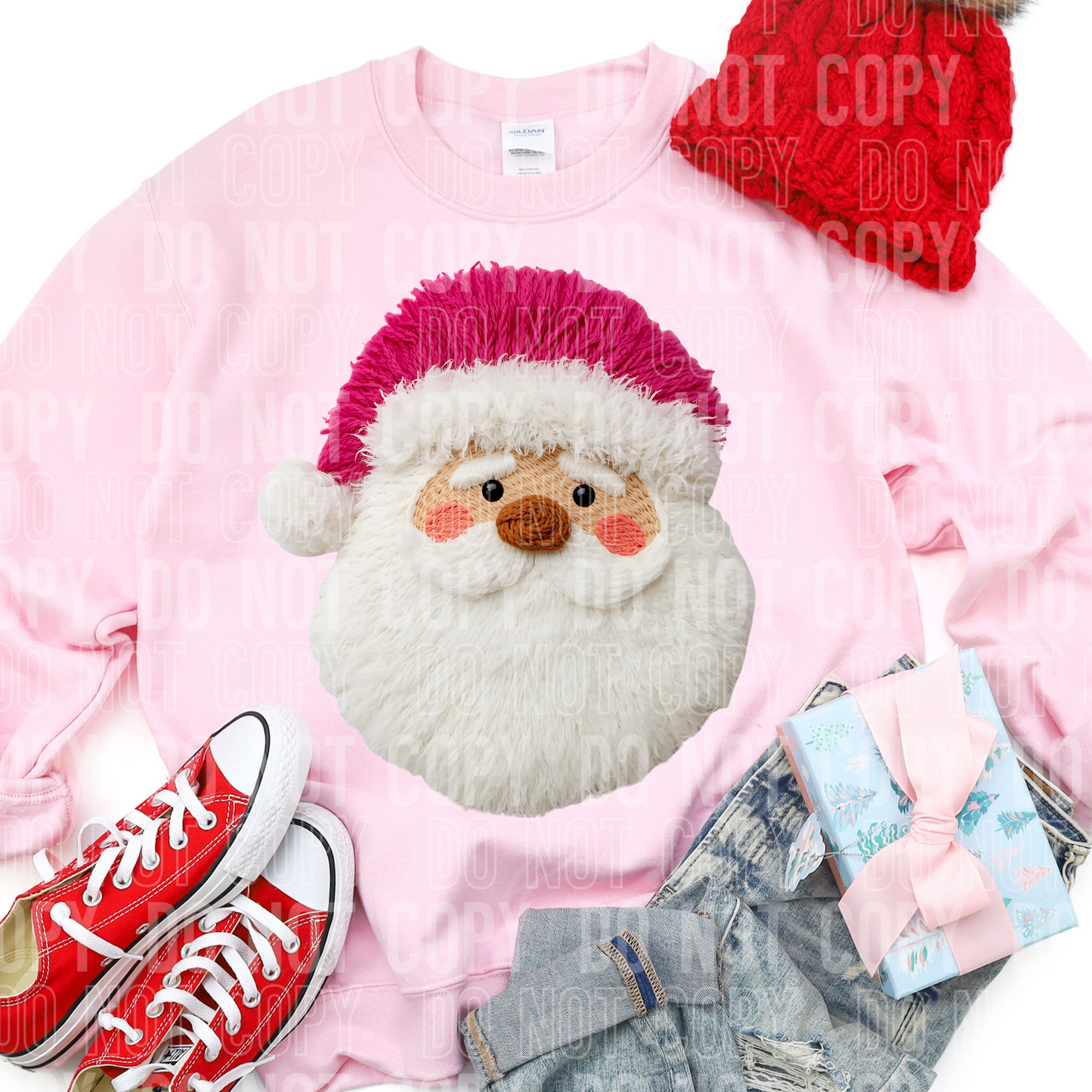 Santa Pink Christmas Faux Fake Yarn Ready to Press Transfer DTF Transfer Sublimation Transfer