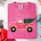 Truck Pink Christmas Tree Faux Fake Yarn and Sequin Ready to Press Transfer DTF Transfer Sublimation Transfer