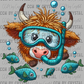 Summertime Highland Cow Snorkeling Ready to Press Transfer