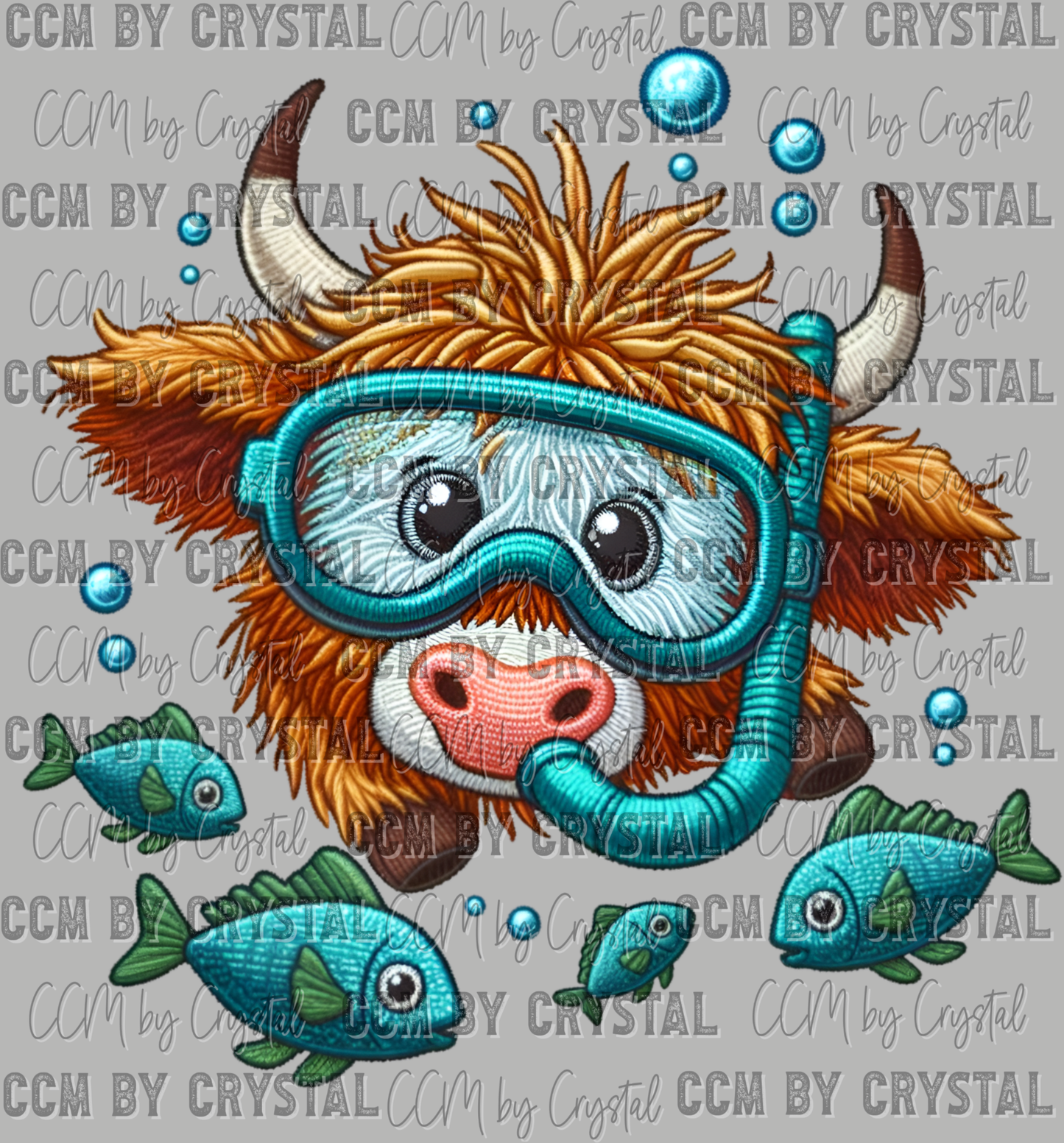 Summertime Highland Cow Snorkeling Ready to Press Transfer