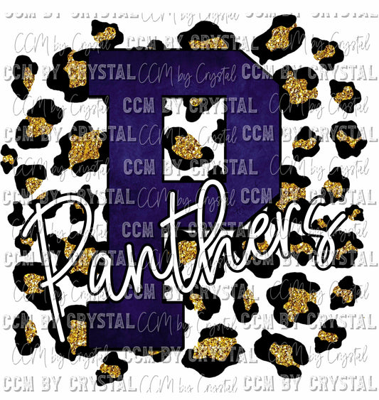 P Panther Dark Blue on Gold Leopard Print Ready To Press Transfer