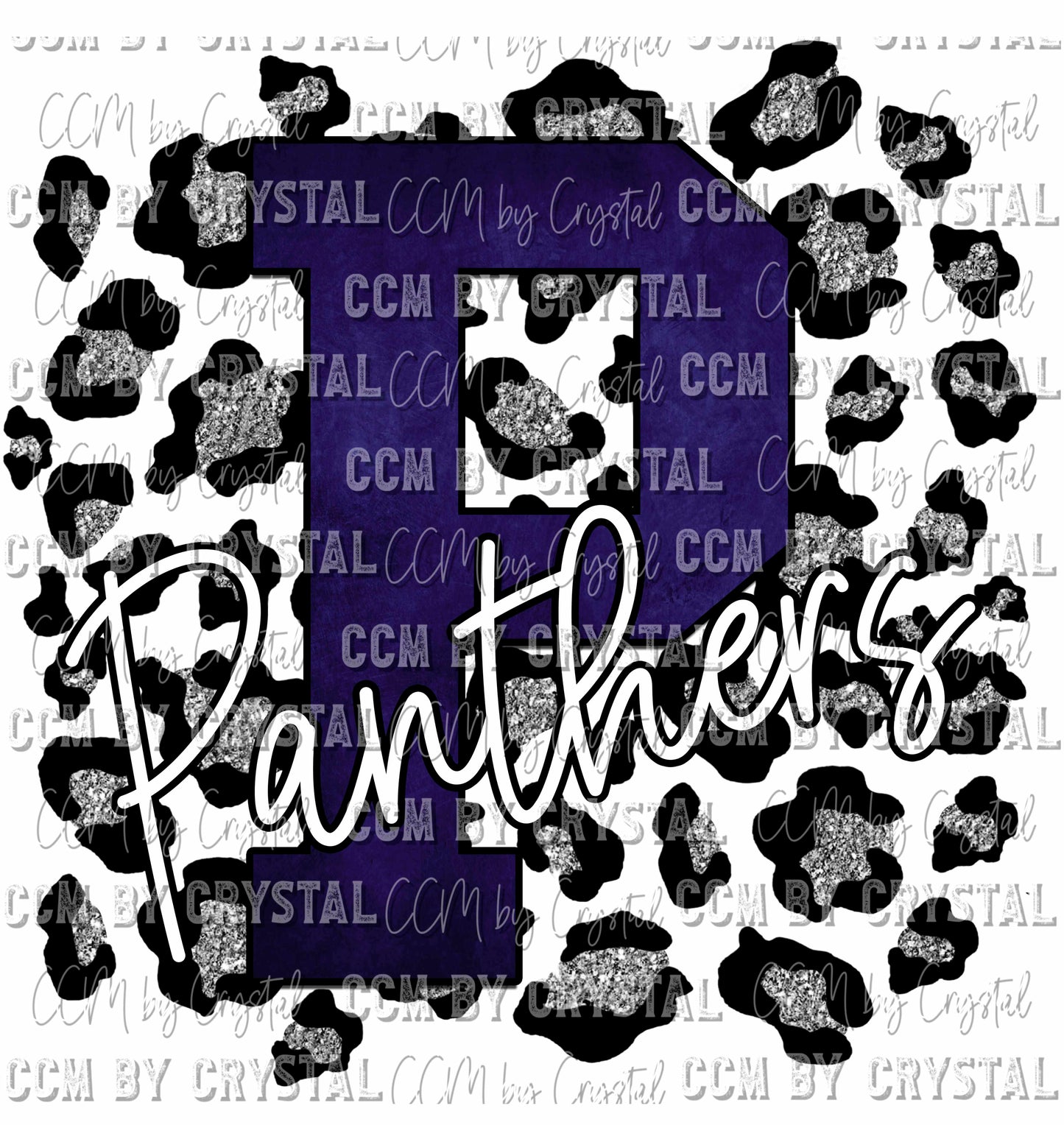 P Panther Dark Blue on Silver Leopard Print Ready To Press Transfer