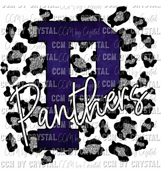 P Panther Dark Blue on Silver Leopard Print Ready To Press Transfer