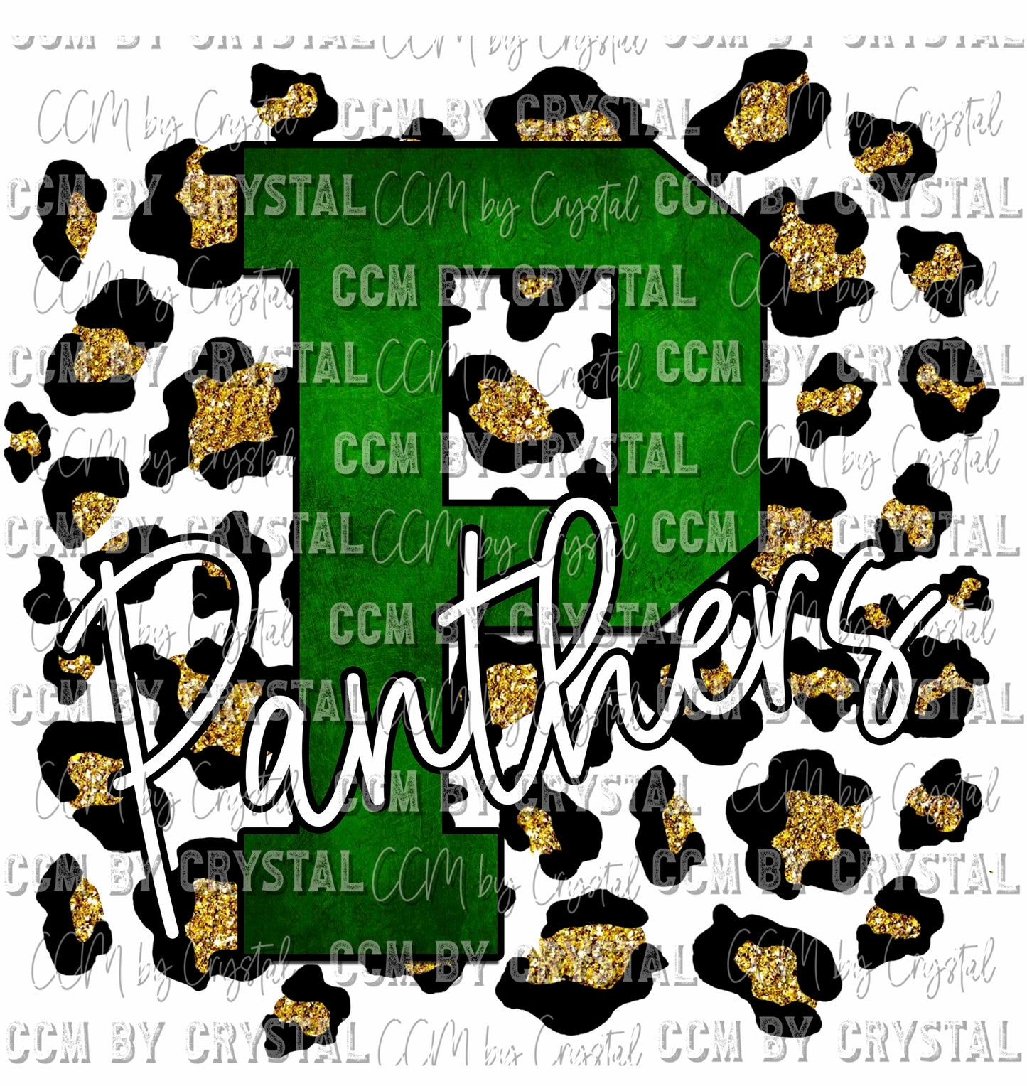 P Panther Green on Gold Leopard Print Ready To Press Transfer