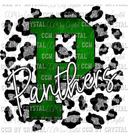 P Panther Green on Silver Leopard Print Ready To Press Transfer