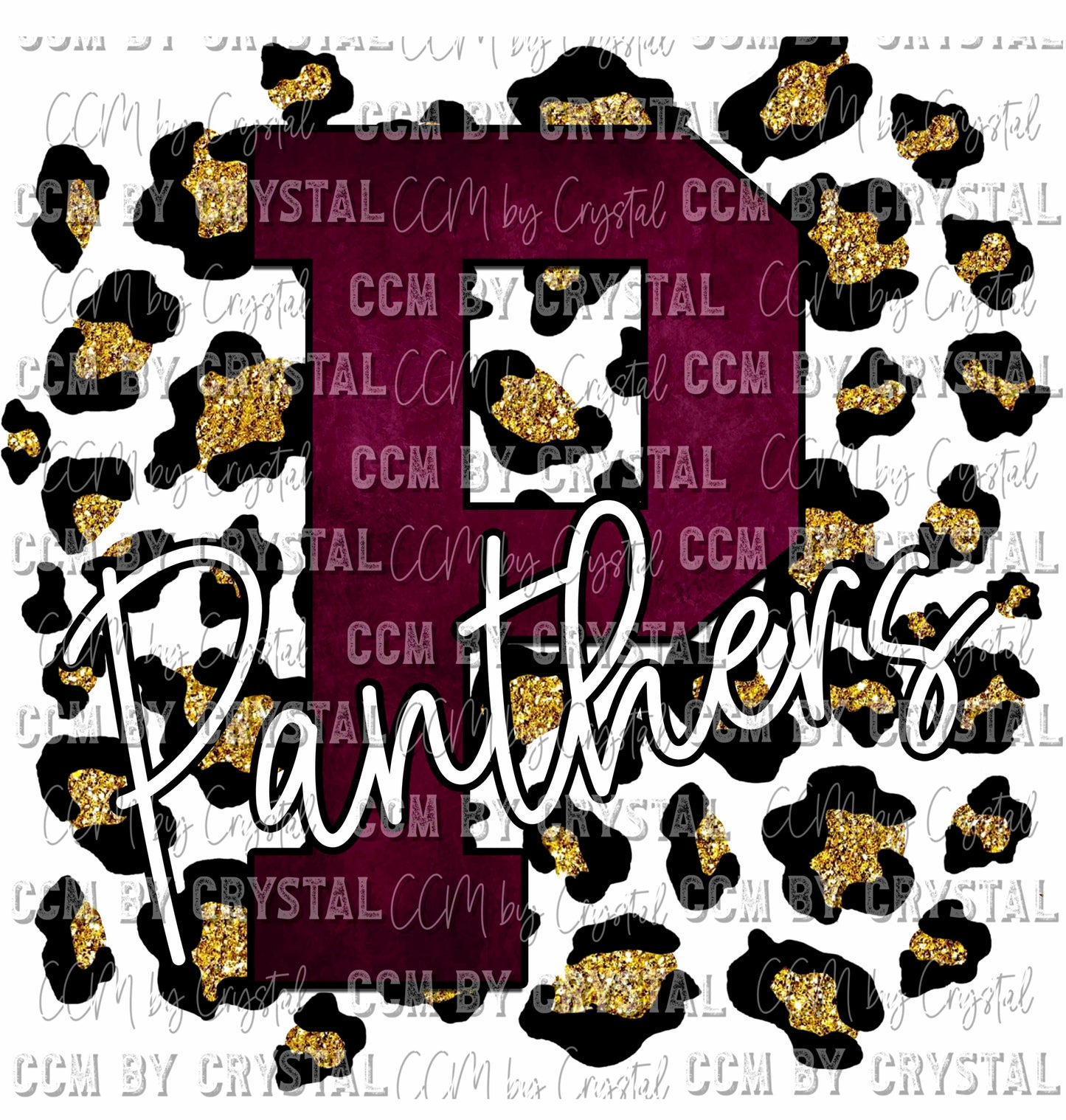 P Panther Maroon on Gold Leopard Print Ready To Press Transfer