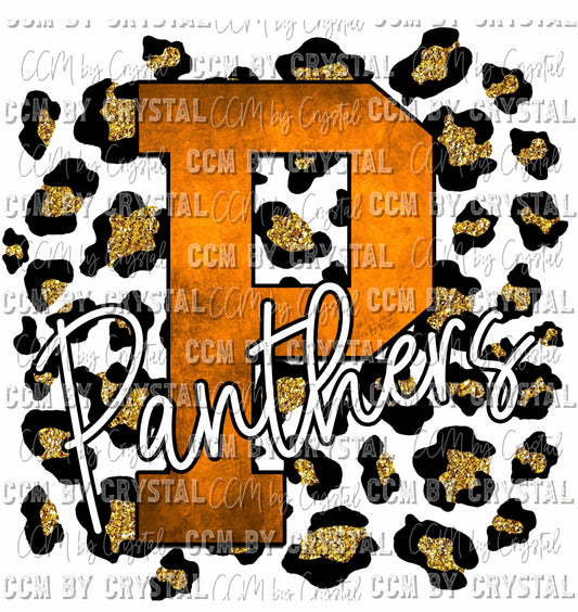 P Panther Orange on Gold Leopard Print Ready To Press Transfer