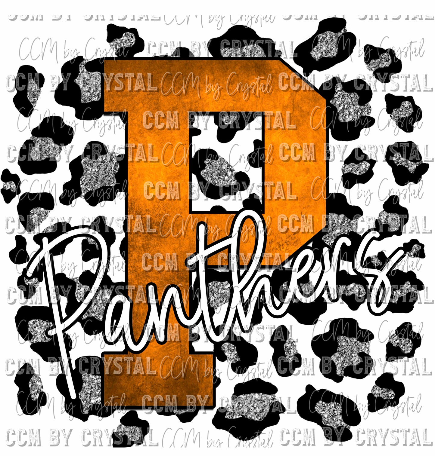 P Panther Orange on Silver Leopard Print Ready To Press Transfer