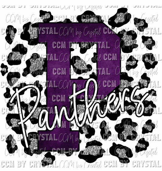 P Panther Purple on Silver Leopard Print Ready To Press Transfer