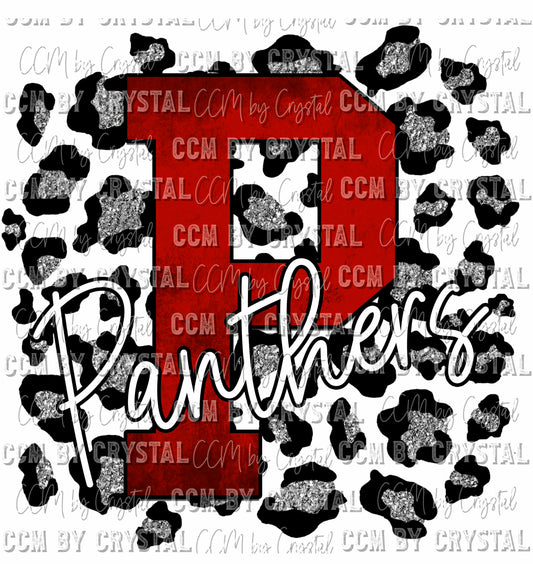P Panther Red on Silver Leopard Print Ready To Press Transfer