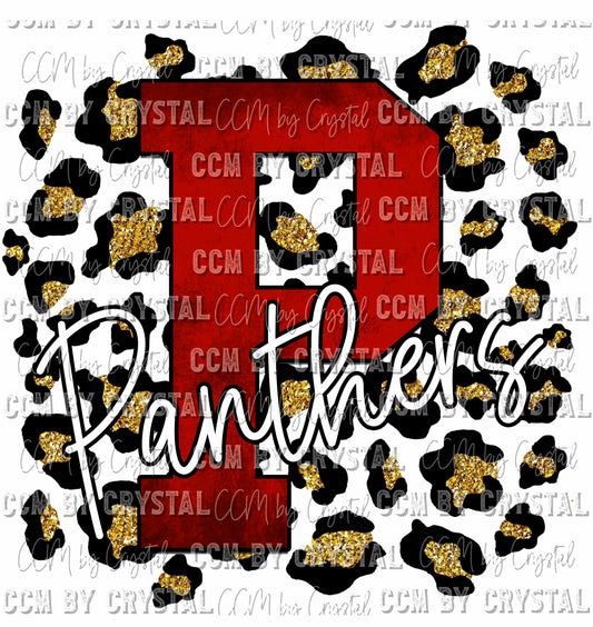 P Panther Red on Gold Leopard Print Ready To Press Transfer