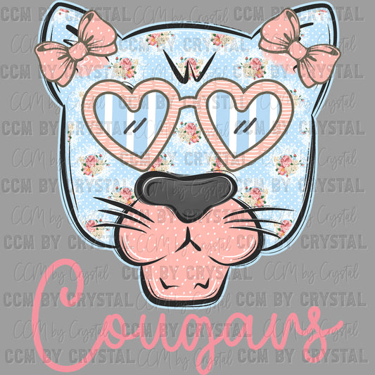 Preppy Cougars Mascot Ready to Press Transfer DTF Transfer Sublimation Transfer