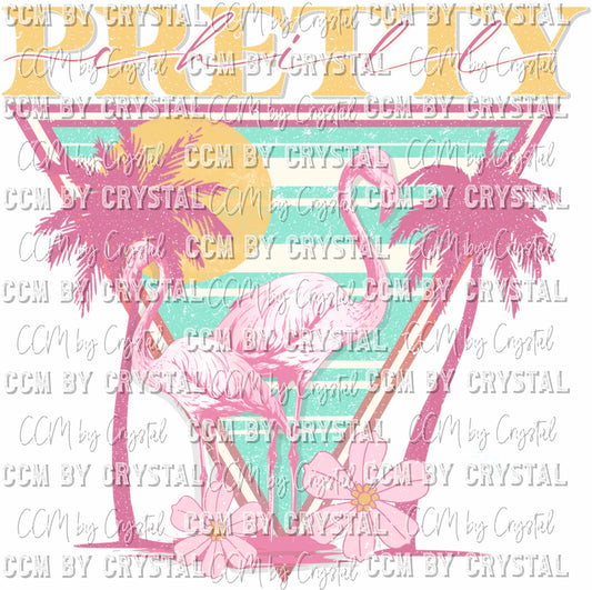 Pretty Chill Flamingo Palm Trees Summer Summertime Ready to Press Transfer