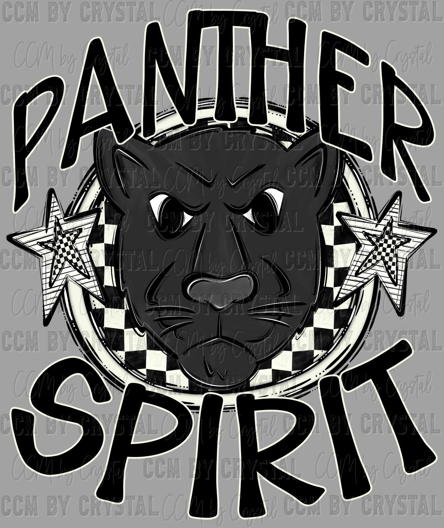 Panther Spirit Stars Checkered Sports Mascot Ready to Press Transfer DTF Transfer Sublimation Transfer
