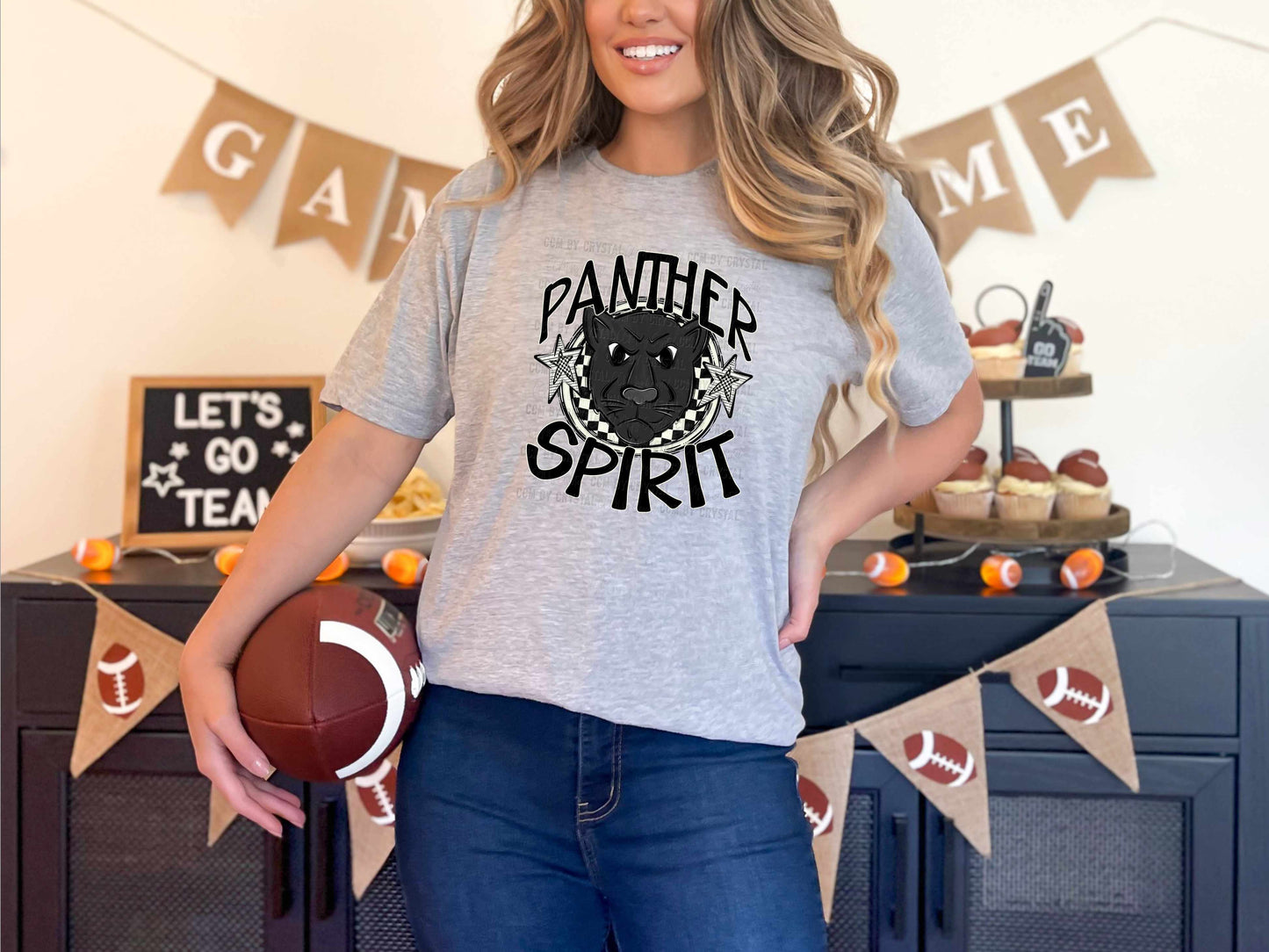 Panther Spirit Stars Checkered Sports Mascot Ready to Press Transfer DTF Transfer Sublimation Transfer